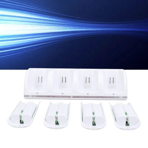 4 In 1 Remote Controller Docking Station With 4 Pack 2800mAh Rechargeable Batteries Portable Charger Stand in white color