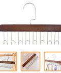 Solid Wooden Closet Organizer Dual Pack featuring eight smooth stainless steel hooks for scarves and ties.