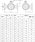 Professional Grade Hardcore Stainless Steel 3 Way Tri Clamp T Port Ball Valve dimensions chart with sizing specifications.