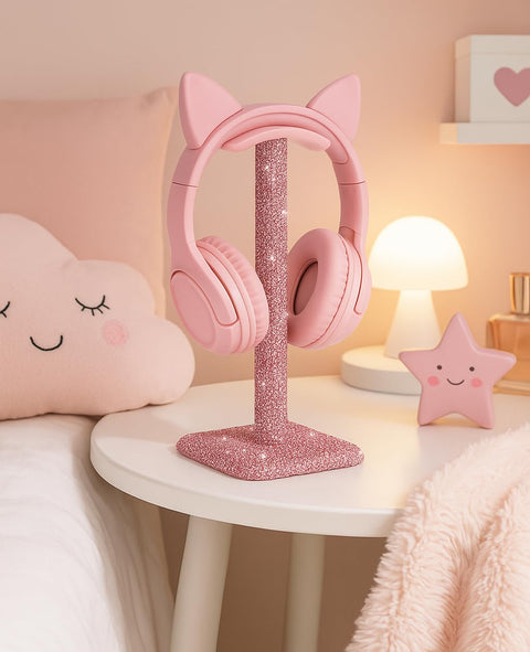 Pink Rhinestone Headphone Stand For Gamer Desk Setup With Soft Headrest Crystal Headset Holder Kawaii Bling Desk Accessory Cute Gift