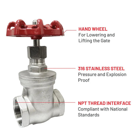 Two Pack Heavy Duty Gate Valve One Half Inch NPT Stainless Steel Female To Female Thread Rotary Valve with Hand Wheel
