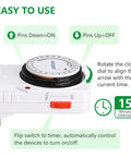 Straightforward Setup 24 Hour Mechanical Plug In Timer With Multiple On Off Cycles Heavy Duty 15 Amp Indoor Outlet Switch showing dial and settings.