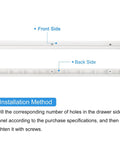 Installation guide for Smooth As Butter Plastic Drawer Slides Side Mount Cabinet Runners, showing front and back sides.