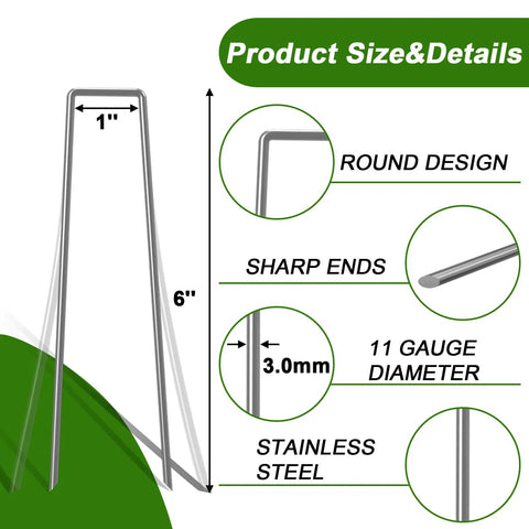 Heavy Duty Tough As Nails 11 Gauge 6 Inch Landscape Staples Pack Of 100 Galvanized U Shaped Sod Pins for Lawn Measurement Details