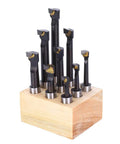 12mm F1 Type Boring Bar Set 9 Piece Pro Grade High Speed Steel Lathe Tools With Storage Base For Precision Internal Turning And Bore Machining On Metalworking Lathes, 9-piece HSS bars in wood base