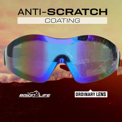 Image of Mirage Vented Safety Goggles With Adjustable Elastic Band And Protective Pouch For Outdoor Activities UV Protection Blue Mirror Lenses Dustproof Design For Men And Women, featuring anti-scratch coating.