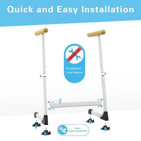 Adjustable Height Toilet Safety Rails With Wood Finishes Big Time 350 Lb Support For Seniors And Mobility Needs, showing easy installation process.
