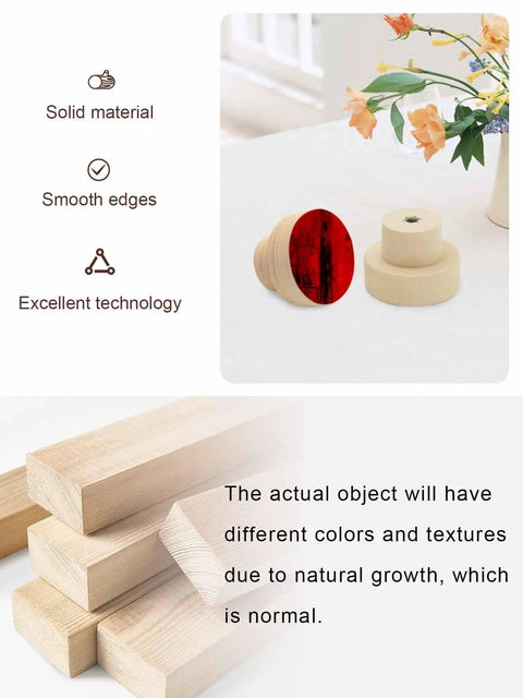 Top Shelf 2 Piece Cabinet Knobs Measuring 1.6 Inch Tall Featuring A Dope Red Matte Finish Crafted From Solid Beech Wood With A Sweet Abstract Graphic Pattern Offering Hella Sturdy Performance For Modern Kitchen Hardware next to solid wood pieces.