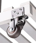 Smooth Operator 1.25 Inch Swivel Caster Wheels With Brake L Bracket Side Mount TPR Rubber attached to wooden shelf.