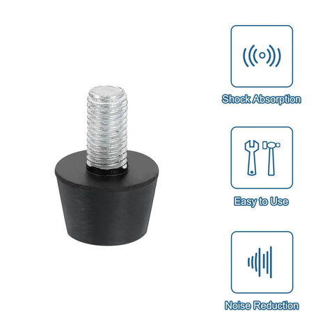 Heavy Duty Rubber Vibration Isolator Mounts Set Of Eight Black With M10 Threaded Conical Studs for air compressors, showing black rubber mount with M10 thread.