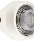Top Shelf Heavy Duty Polymer Flange Unit Featuring Double Rubber Sealed Ball Bearings with 1 3/16 inch bore, white body.