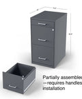 Three Drawer Vertical File Cabinet for Office Lockable and Mobile Holds Letter Size Documents Charcoal Steel Organizer