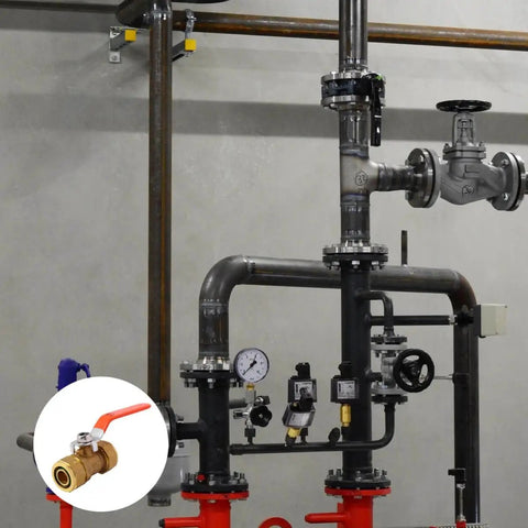 Heavy Duty Brass Ball Shut Off Valve For Water Heater Inlet Pipe Blocks Backflow With Smooth Turning Hose Barb Fit and Rock Solid Construction in plumbing setup