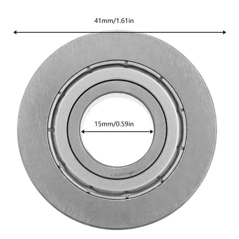 Heavy Duty V Groove Roller Guide Sealed Ball Bearing Built Like a Tank for Textile Machinery and Machine Tools Featuring Heat Treated Steel, 15mm x 41mm size.