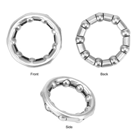 2 Pack Bicycle Ball Bearing Retainers With 9 Balls, 44.5mm Outer Diameter, front, side, and back views, stainless steel cage