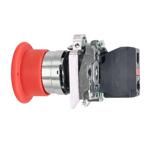 Top Shelf New Emergency Stop Switch Featuring Bold Red Push Button Compatible With Snorkel Upper Control Box Assembly And Tough Daily Job Site Grind Runs Direct Fit, side view showing red button and metal housing.