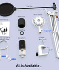 Next Level Usb Recording Microphone Kit For Vocals And Voice Overs Built Around A Massive 16Mm Diaphragm showing accessories like pop filter and shock mount.
