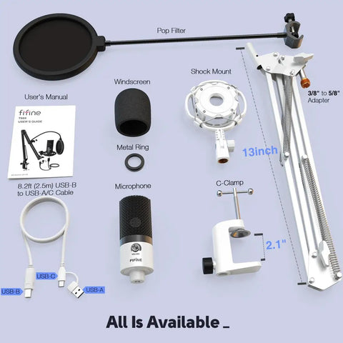 Next Level Usb Recording Microphone Kit For Vocals And Voice Overs Built Around A Massive 16Mm Diaphragm showing accessories like pop filter and shock mount.