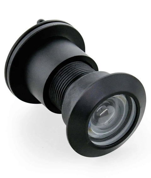 Solid Brass Door Viewer Peephole With 220 Degree View And Privacy Cover, black finish, side angle, heavy duty all metal construction