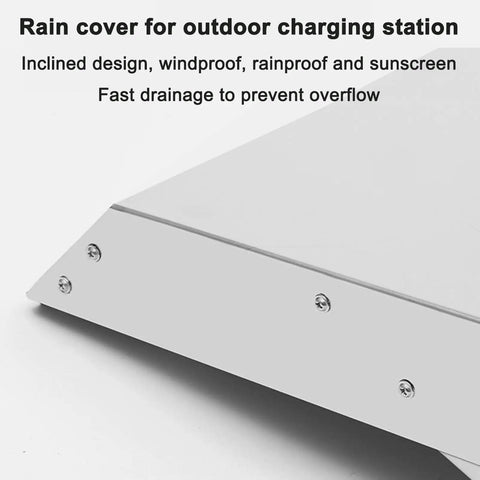 Heavy Duty EV Charger Weather Canopy Cover With Sloped Stainless Steel Top, angled view highlighting drainage features.