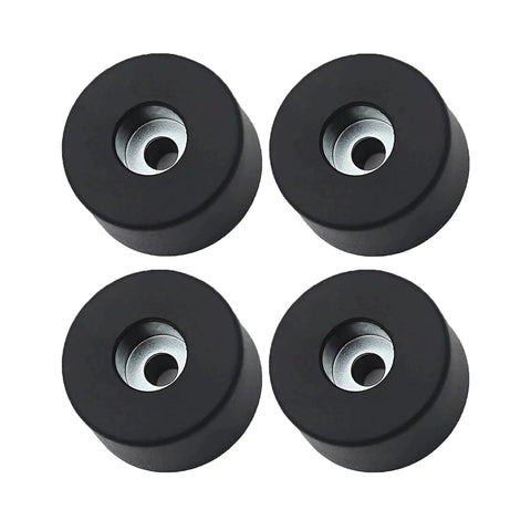 4 Piece Badass Heavy Duty Antivibration Rubber Feet Mounts Replacement For Compressors And Generators Shock Absorber Pads With One Quarter Inch Hole 192310GS Compatible Machine Design, black rubber pads with metal insert.
