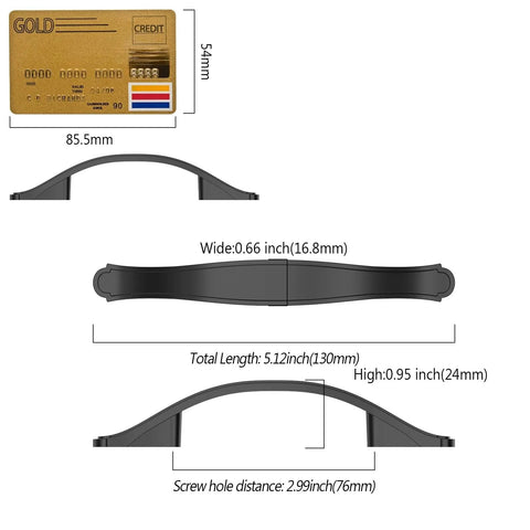 Diagram showing dimensions of 10 Pack Matte Black Cabinet Pulls 3 Inch Hole Center Cabinet Hardware For Kitchen And Bathroom.