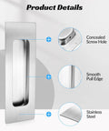 Two Pack Rectangular Recessed Sliding Closet Door Pulls Stainless Steel Handles 120mm By 40mm focus on details and features