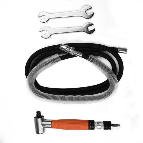 Right Angle Pneumatic Grinder Pen With 90 Degree Air Die Grinding Tool, hose and wrenches ready for metal shaping.