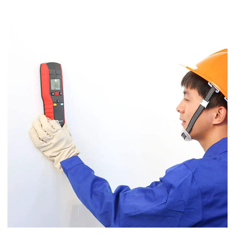 Person using Reliable Stud Finder And Wall Scanner Built For Dead Simple Detection Of Live Wires Pipes And Wood With Deep Scanning Range Pro Grade Tool.