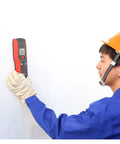 Top Shelf Handheld Wall Scanner And Stud Finder delivers accurate scanning of drywall by a user in gloves and helmet.