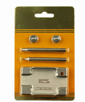 Complete 5 Piece Lighter Repair Tool Kit With Heavy Duty Steel Wheel Rivet Punch Set And Secure Fix Base For Inner Liner Restoration, displayed on card.