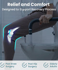 Adjustable Toilet Safety Rail With Rock Solid Stability And Hella Strong Build For Seniors And Elderly Adults Featuring No Fuss Mounting and Smooth Everyday Use In Any Home Bathroom: close-up of senior using toilet rail post-surgery.