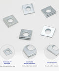 10 Pack 1/2 Inch Beveled Square Washers Steel Wedge Fasteners Level Your Build With Zero Slip Secure Anchor Hardware Dialed In Tight Angle Adjustments Heavy Duty Installation Gear, zinc coated steel washers showing angled design.