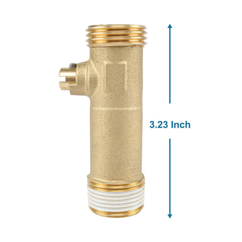 Side view of Brass Water Heater Drain Valve Three Quarters Inch MIP To MHT With Easy Turn Handle showing 3.23-inch height