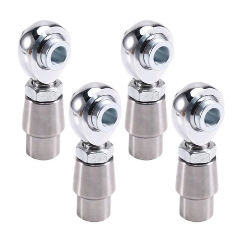 Heavy Duty Self Aligning Ball Joint Rod Ends With Left And Right Hand Threads Paired With Lock Jam Nuts for auto builds, chrome finish.
