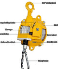 Retractable Tool Balancer And Hanging Tool Holder For Auto Molds And Welding Lines No Power Needed Heavy Duty Powder Coated Rope Supports 80 To 100 Kg Capacity For Robot Arm Work And Assembly Lines, yellow shell