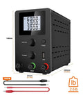 Powerful 30V 10A Variable DC Power Supply with 4 Digit LCD 300W, USB 5V 2A Output, and auto cooling fan, front view.