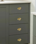 Built Tough Brushed Gold Cabinet Knobs 10 Pack With Base Brass Drawer Pulls Solid Zinc Alloy Corrosion Resistant Knockout Finish For Kitchen Cupboard Or Bathroom Dresser Hardware Refresh on dark drawer fronts.