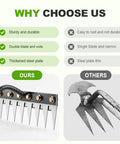Comparison of Heavy Duty Weeding Rake Version 2 With 5 6 7 8 Teeth Carbon Steel Garden Tool and a standard rake