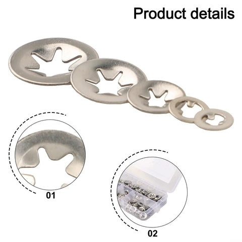 Lock Washer Kit For Gearheads With 200pc Internal Tooth Star Shaped Washers Set In 304 Stainless Steel shown in assorted sizes