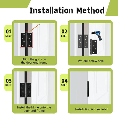 Installation steps for 6 Pack Matte Black 4 Inch Stainless Steel Door Hinges With Ball Bearing, Heavy Duty Hinge Set For Interior And Exterior Doors