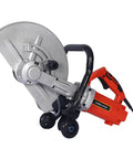 Heavy Duty Beast 3000W Electric Concrete Saw Sporting 14 Inch Blade And Wet Cutting Setup With Adjustable Angles, side view.