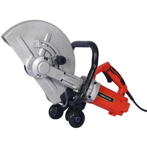Heavy Duty Beast 3000W Electric Concrete Saw Sporting 14 Inch Blade And Wet Cutting Setup With Adjustable Angles, side view.