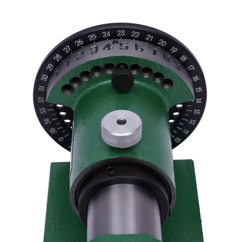 Top view of Rock Solid One Eighth Inch 5C Collet Indexing Spin Jig, showing dials for precise angle adjustments.
