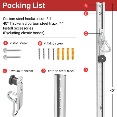 Adjustable Resistance Band Wall Anchor With Thirty Five Lockable Positions Rock Solid Metal Training Platform parts list including screws and anchor.
