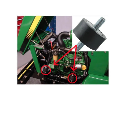 Heavy Duty Replacement Rubber Isolator Mount For John Deere Lawn Tractors Part M76270 image showing engine installation with isolator mounts.