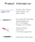 Product information for Double LED Light Bar Kit For 3D Printer Enclosures, including LED size, cable length, and materials.