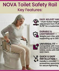 Built Tough Aluminum Toilet Safety Handle With Padded Adjustable Armrests For Seniors And Mobility Ease No Fuss Setup Stand Assist Rail in use.