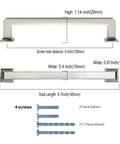 Diagram showing 10 Pack 5 Inch Brushed Satin Nickel Cabinet Pulls Zinc Alloy Kitchen Cabinet Handles dimensions and included screws