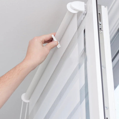 Installing Top Tier Shutter Repair Pins Kit Featuring Heavy Duty Push Pin Clips for window louver repairs.
